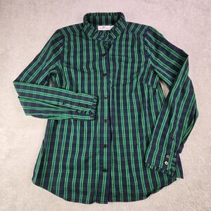 Vineyard Vines Womens Shirt‎ Sz 8 Green Tartan Plaid Ruffle Holiday Prairie